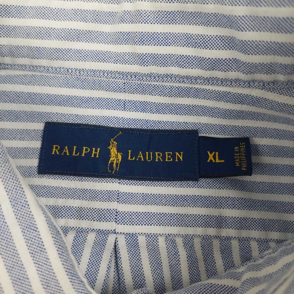 Ralph Lauren Button Down Shirt Mens XL Blue Striped Cotton Oxford Flesh Pony - Picture 4 of 7